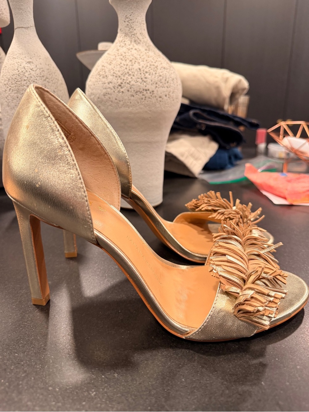 Banana Republic Cute Gold Fringe D'Orsay High Heel Sandals - Women's